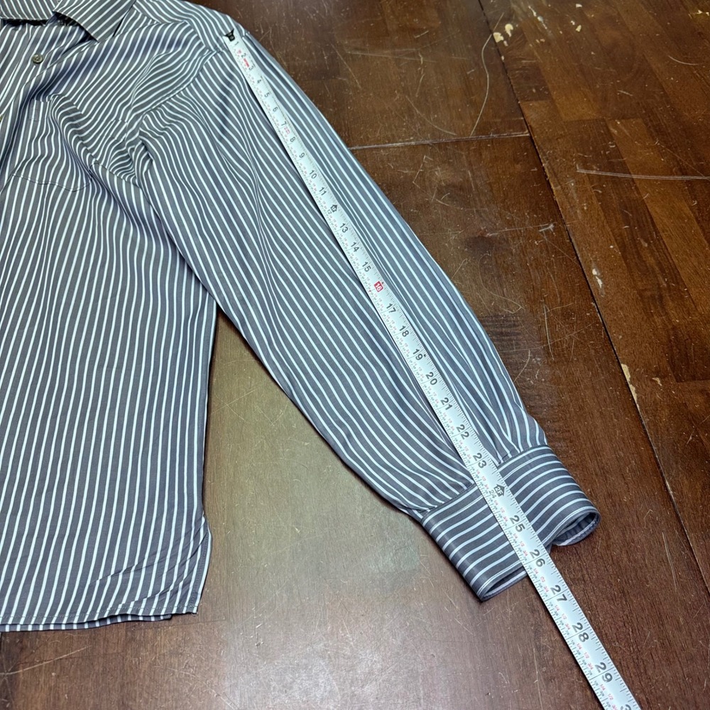 Ermenegildo Zegna Button Down Mens Large Grey Striped Long Sleeve Cotton Shirt - Picture 8 of 9
